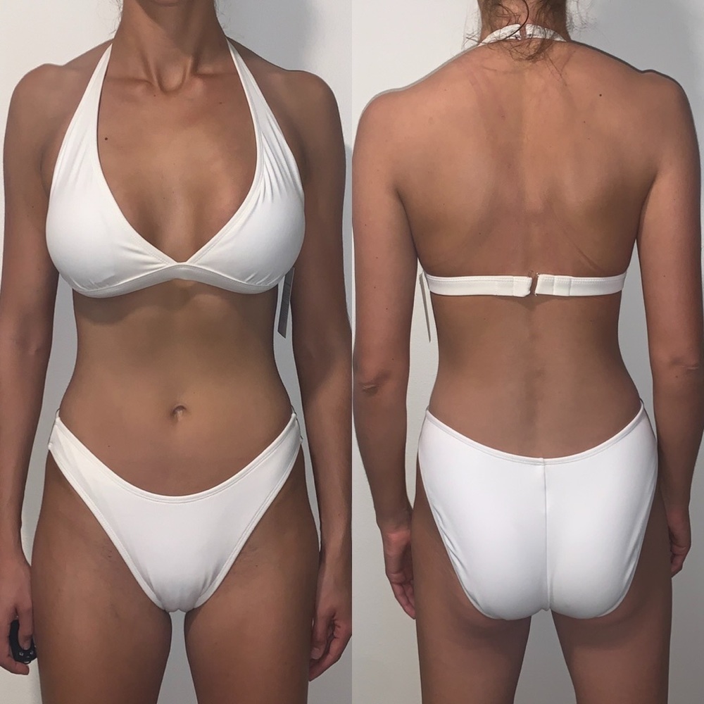 Jamye Shaw White High Leg Halter Pageant Bikini